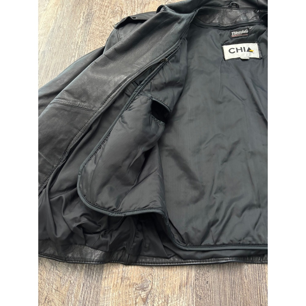 Vintage Chia Black Leather Biker Jacket Thinsulate Liner Belted Moto 2126 M - Picture 5 of 7